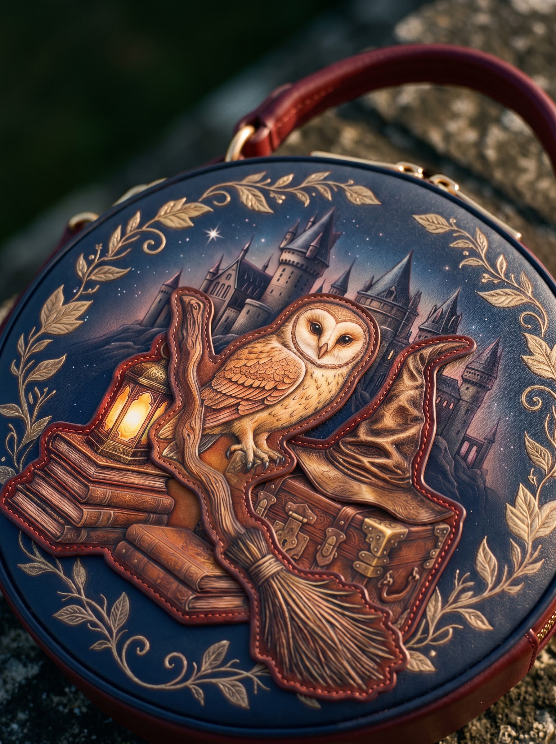 “The Wizard's Owl” Applique Circle Crossbody Bag