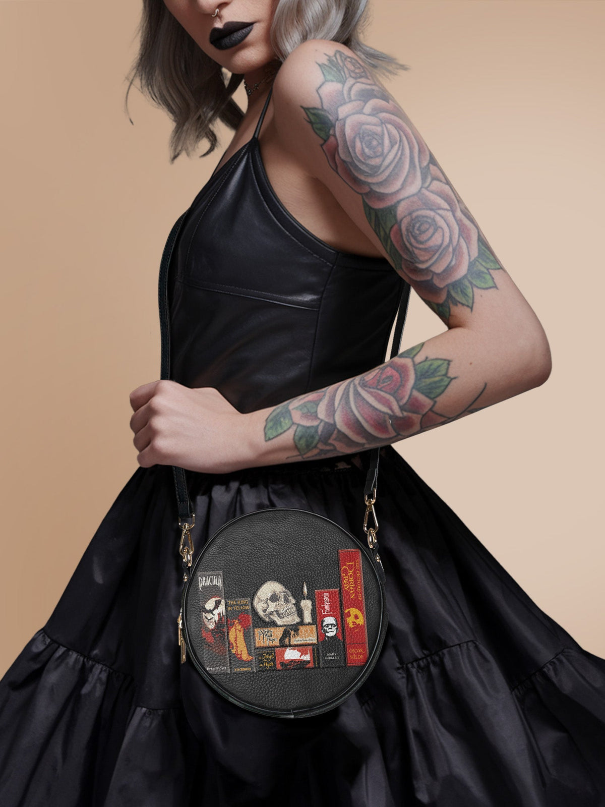 "The Codex of Gothic Tales" Deadlight Black Circle Crossbody Bag - NEVERMORE DEAL