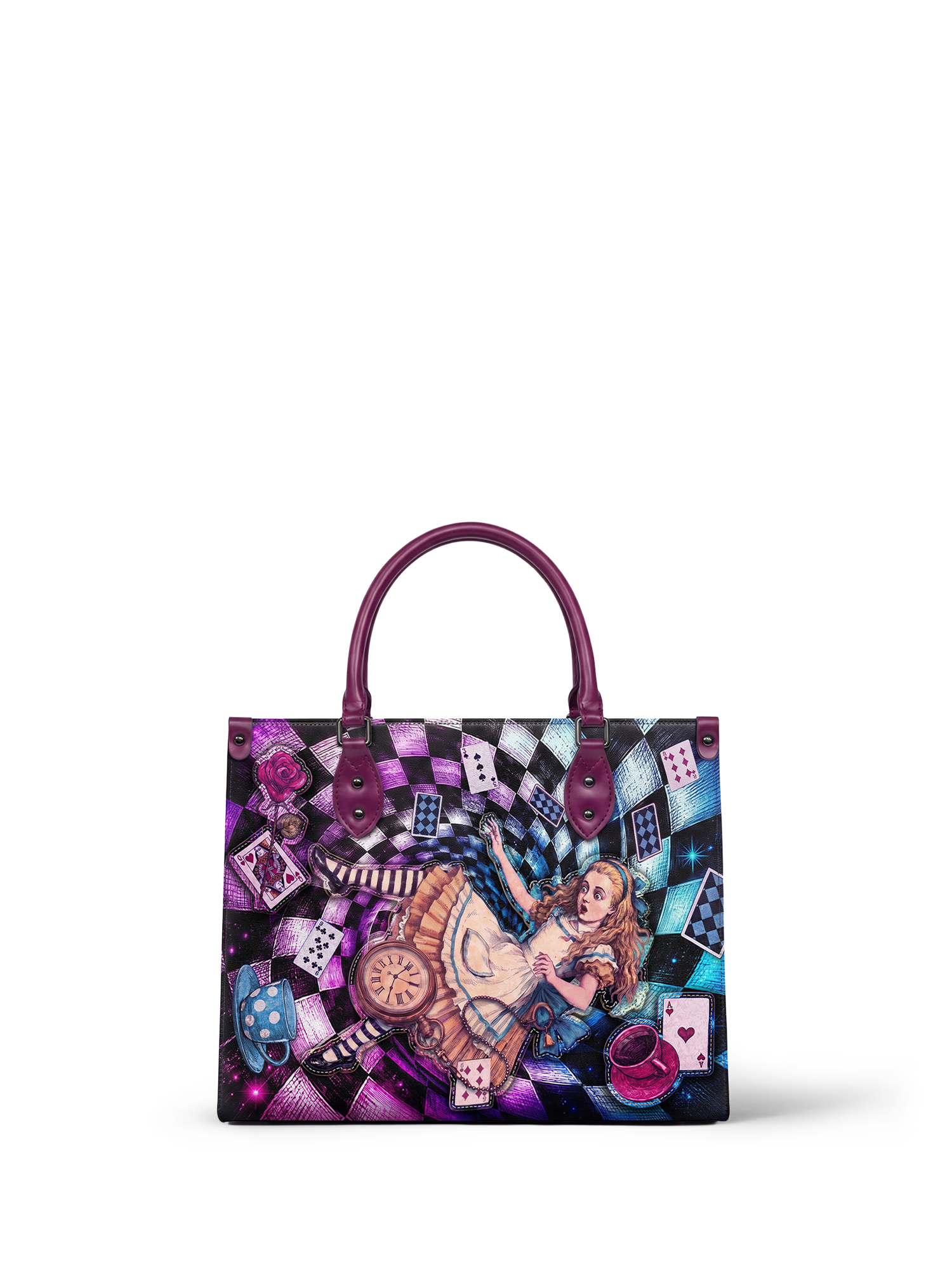 “Through The Looking-Glass” Applique Leather Handbag