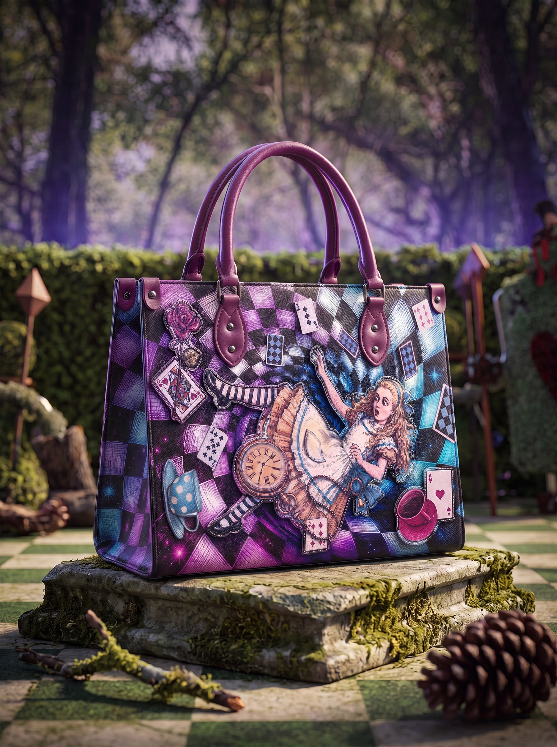 “Through the Looking-Glass” Applique Leather Handbag Pre-order
