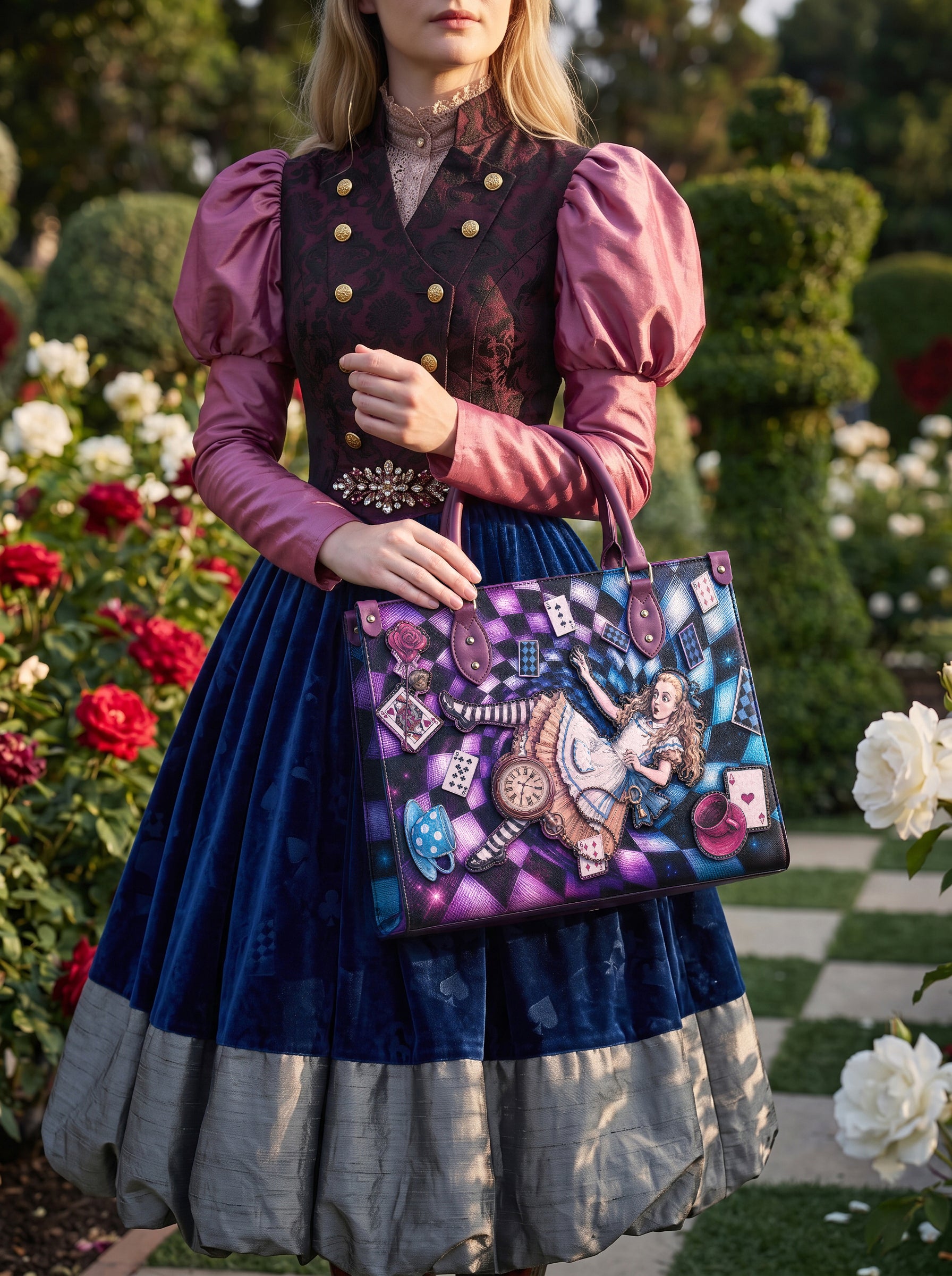 “Through the Looking-Glass” Applique Leather Handbag Pre-order