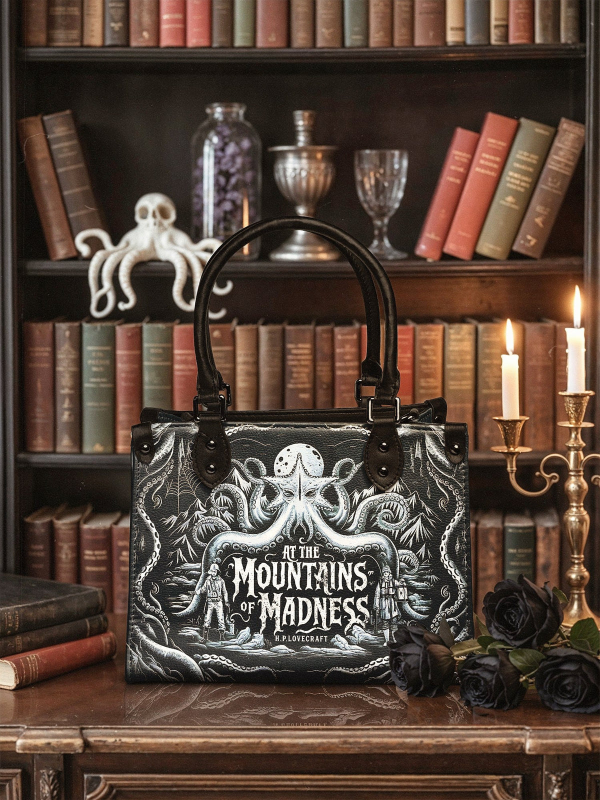 "At The Mountains Of Madness" - Black Interior - Small Leather Handbag - NEVERMORE DEAL