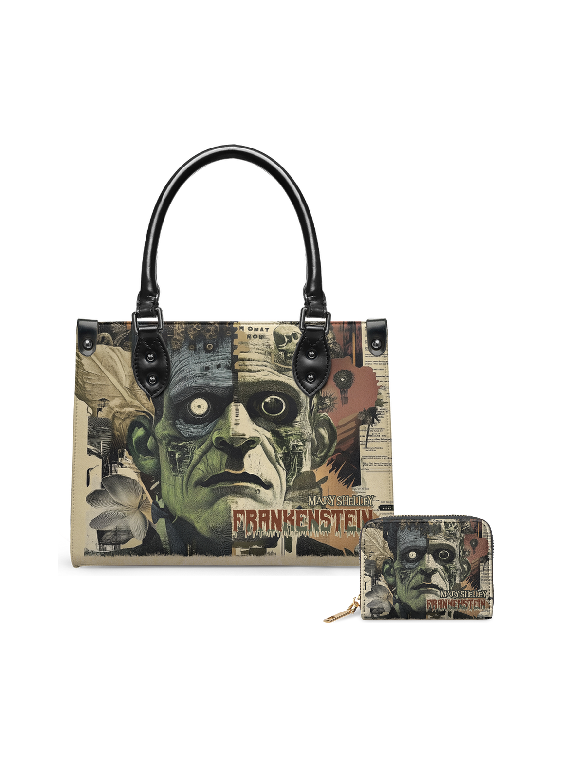 "Frankenstein" Old Parchment Small Leather Handbag - NEVERMORE DEAL