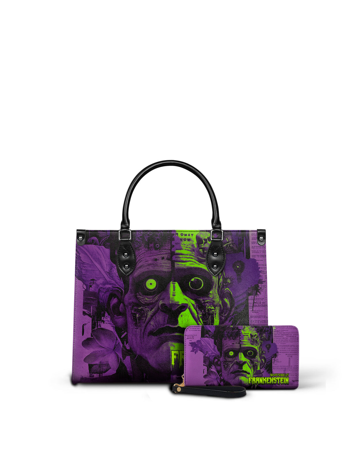 "Frankenstein" Lablight Violet - Black Interior - Leather Handbag Matching Set - FALL DEAL
