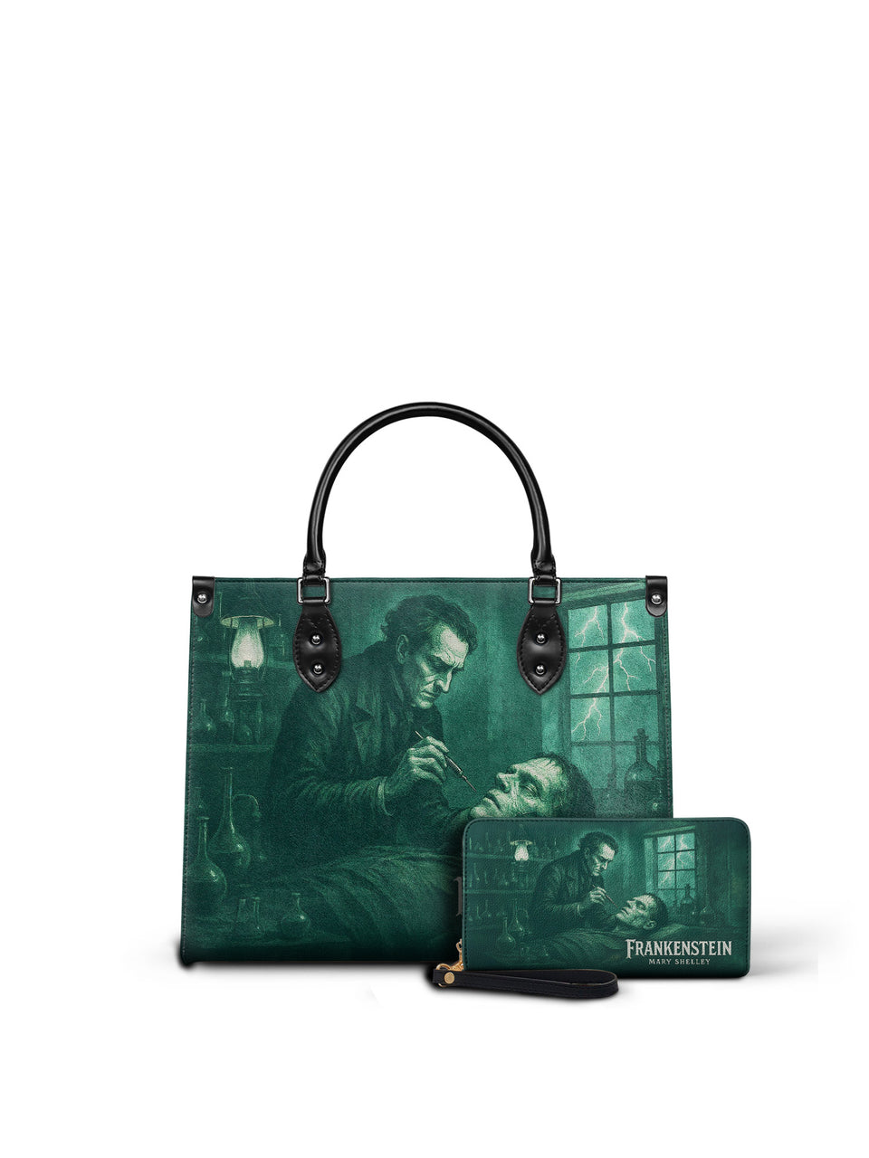 "Frankenstein" Mortuary Moss - Black Interior - Leather Handbag Matching Set - FALL DEAL