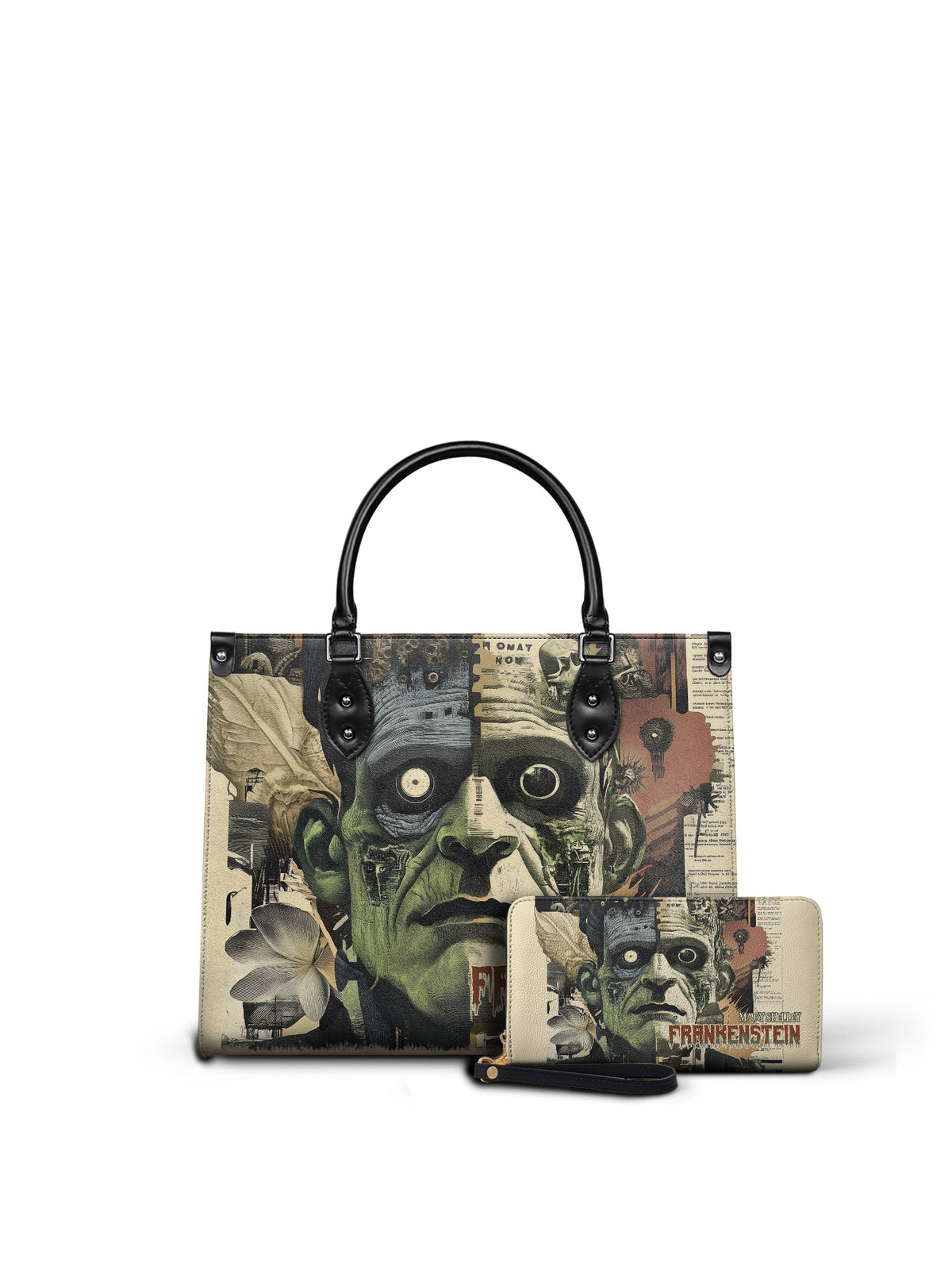 "Frankenstein" Old Parchment - Black Interior - Leather Handbag Matching Set - FALL DEAL