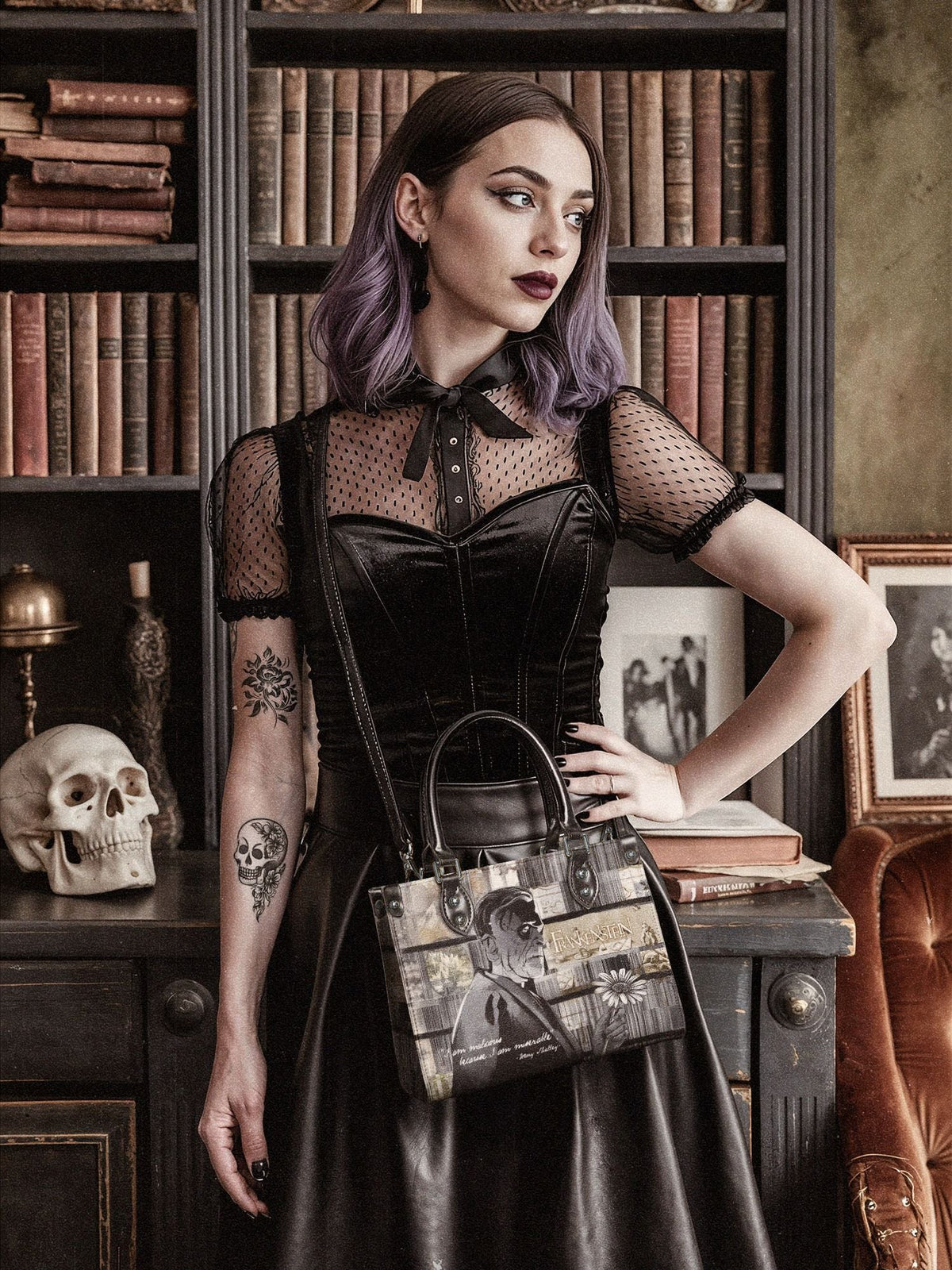 "Frankenstein" Ashes of Hope - Black Interior - Small Leather Handbag - FALL CLEARANCE DEAL