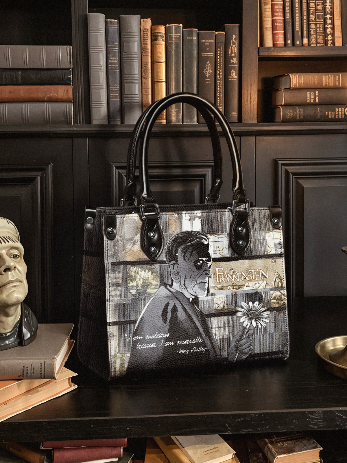 "Frankenstein" Ashes of Hope - Black Interior - Small Leather Handbag - FALL CLEARANCE DEAL