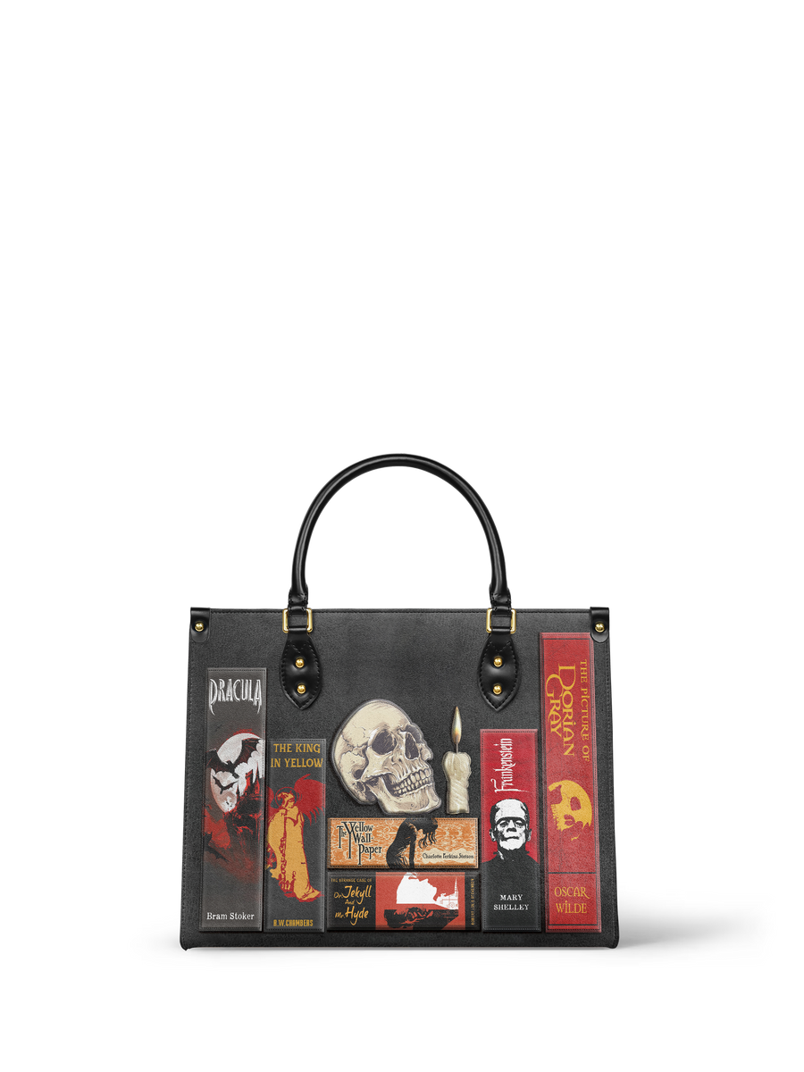 "The Codex of Gothic Tales" Deadlight Black Leather Handbag