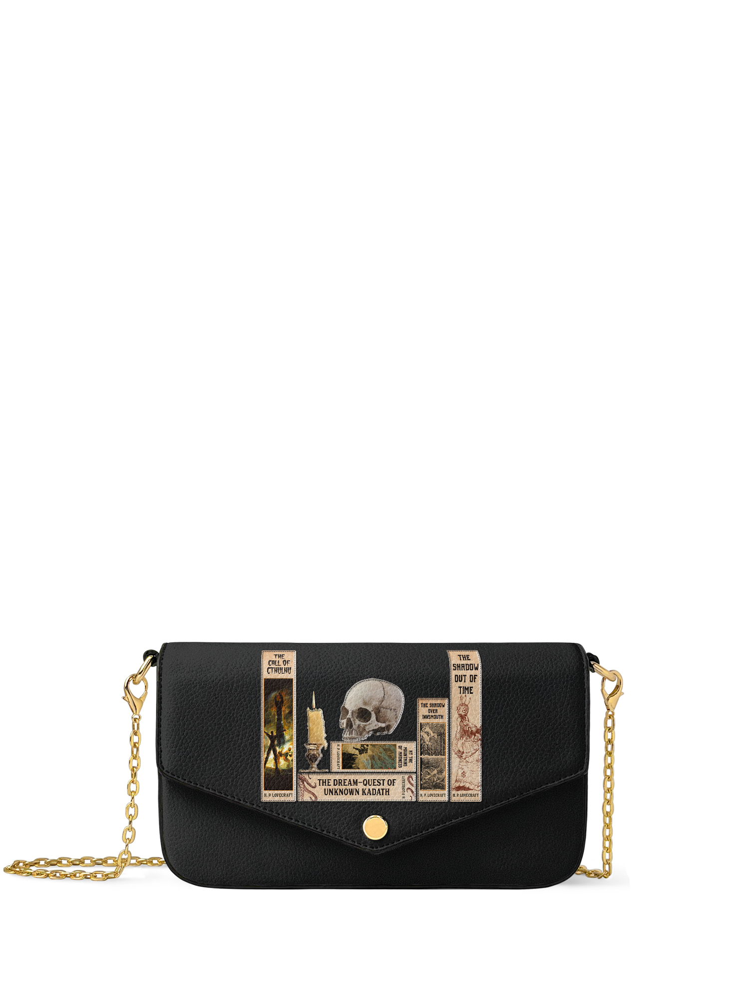 Lovecraftian Black Envelope Chain Crossbody Bag