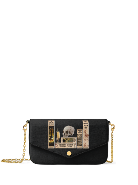 Lovecraftian Black Envelope Chain Crossbody Bag