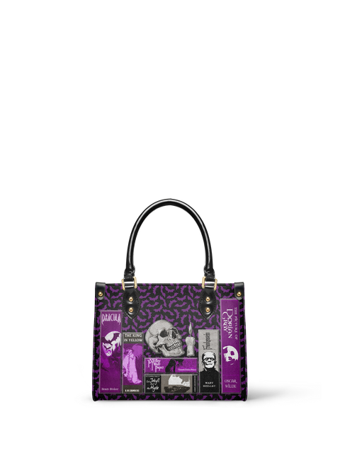 "The Codex of Gothic Tales" Violet Echo Small Leather Handbag