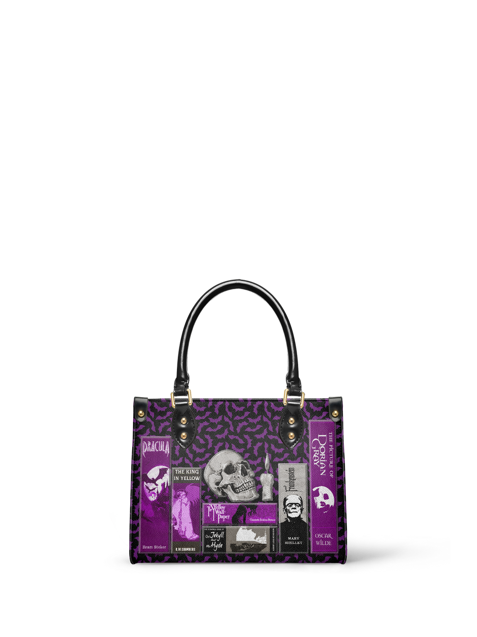 "The Codex of Gothic Tales" Violet Echo Small Leather Handbag