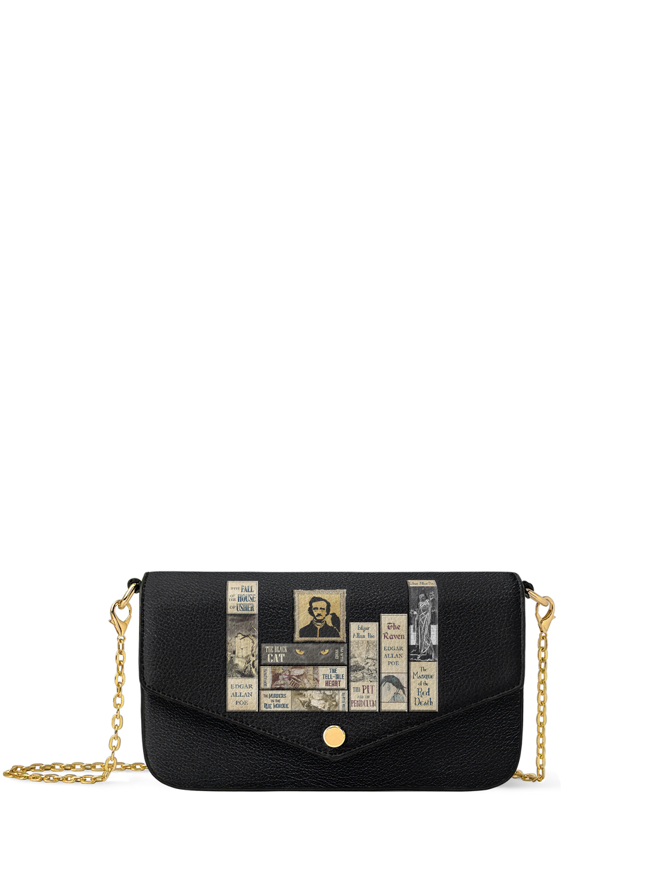 "Poe's Library" Ashen Black Envelope Chain Crossbody Bag