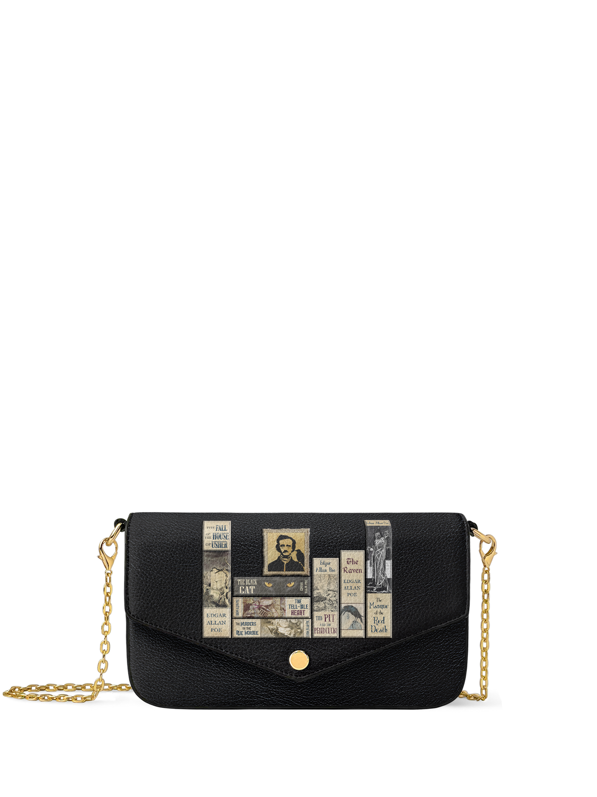 "Poe's Library" Ashen Black Envelope Chain Crossbody Bag - FALL DEAL