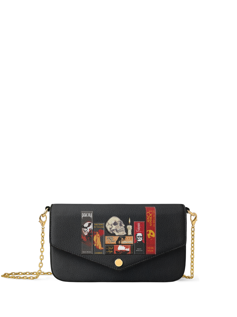 "The Codex of Gothic Tales" Deadlight Black Envelope Chain Crossbody Bag