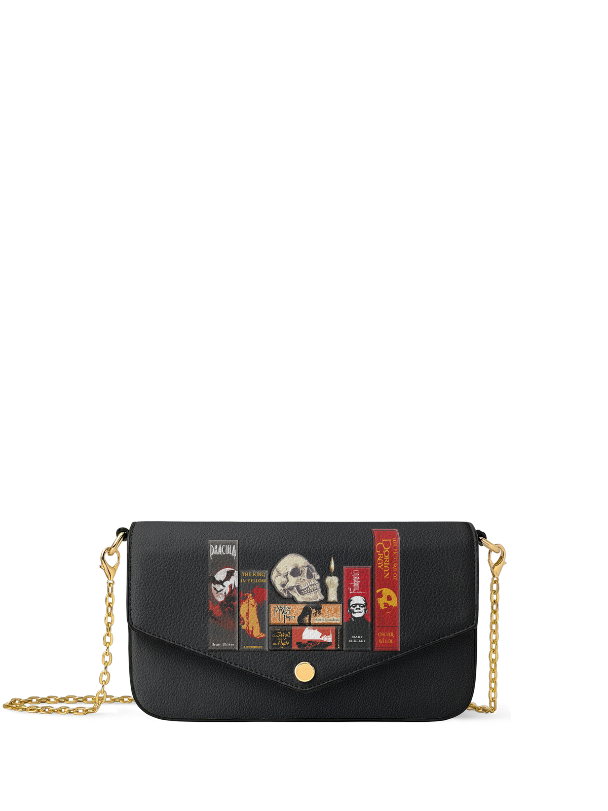 "The Codex of Gothic Tales" Deadlight Black Envelope Chain Crossbody Bag - FALL DEAL