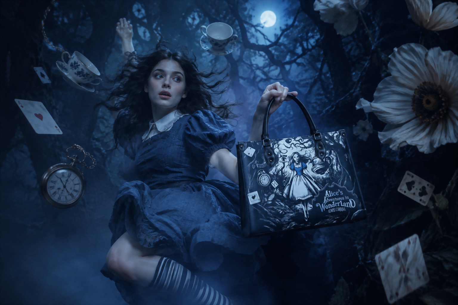 Childhood Classics — editorial photograph with a storybook handbag
