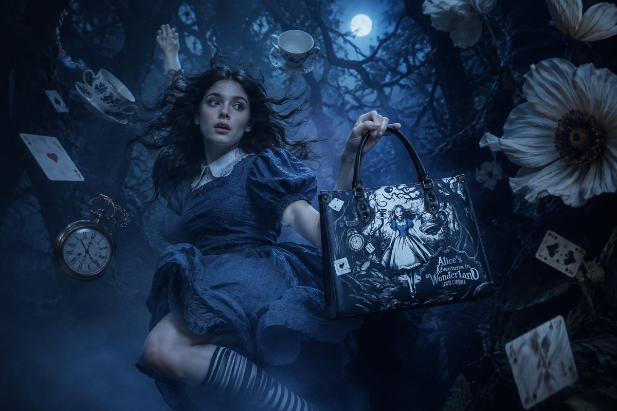 Childhood Classics — editorial photograph with a storybook handbag