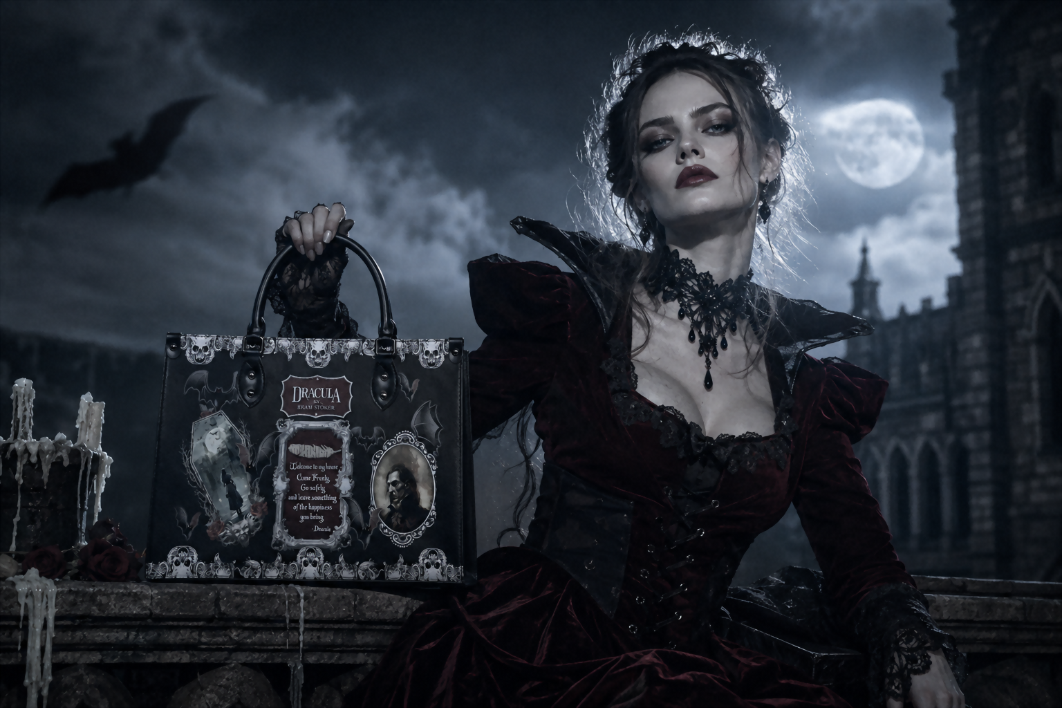 Monsters & Madmen — editorial photograph with the Dracula handbag