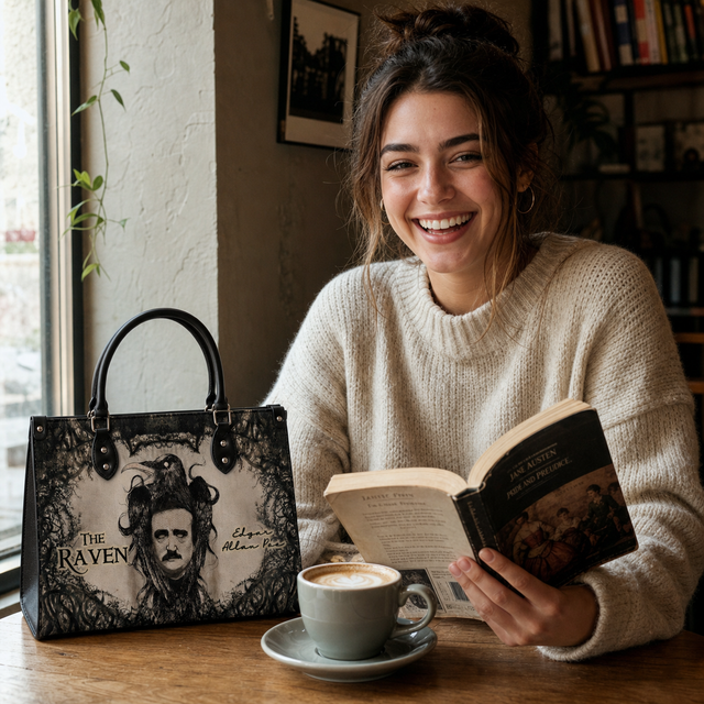 Reader with the Raven handbag at a cafe