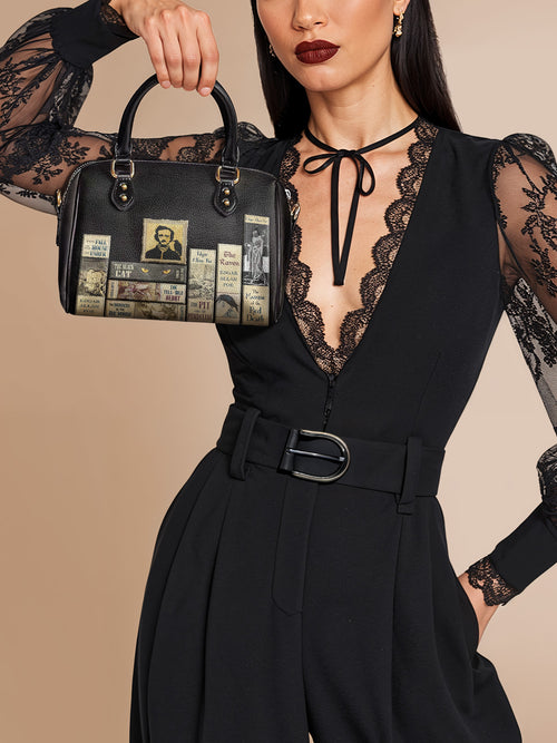 "Poe's Library" Ashen Black Mini Satchel