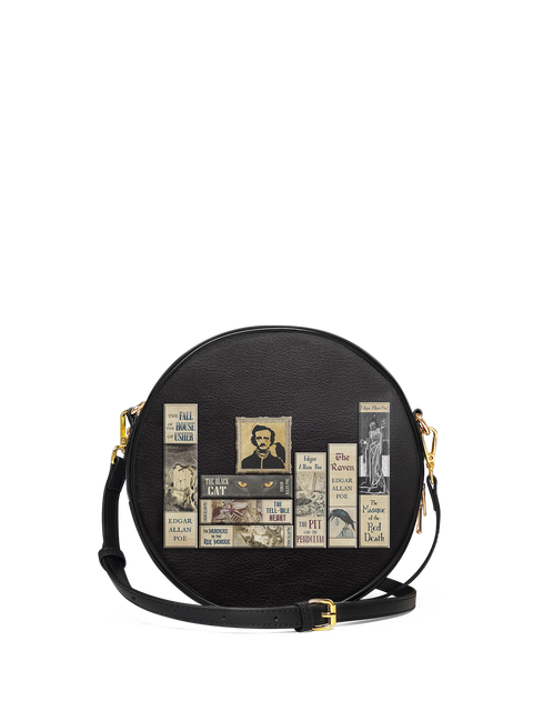"Poe's Library" Ashen Black Circle Crossbody Bag