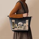 "Lovecraftian" Black Leather Tote Bag Matching Set - CLEAROUT