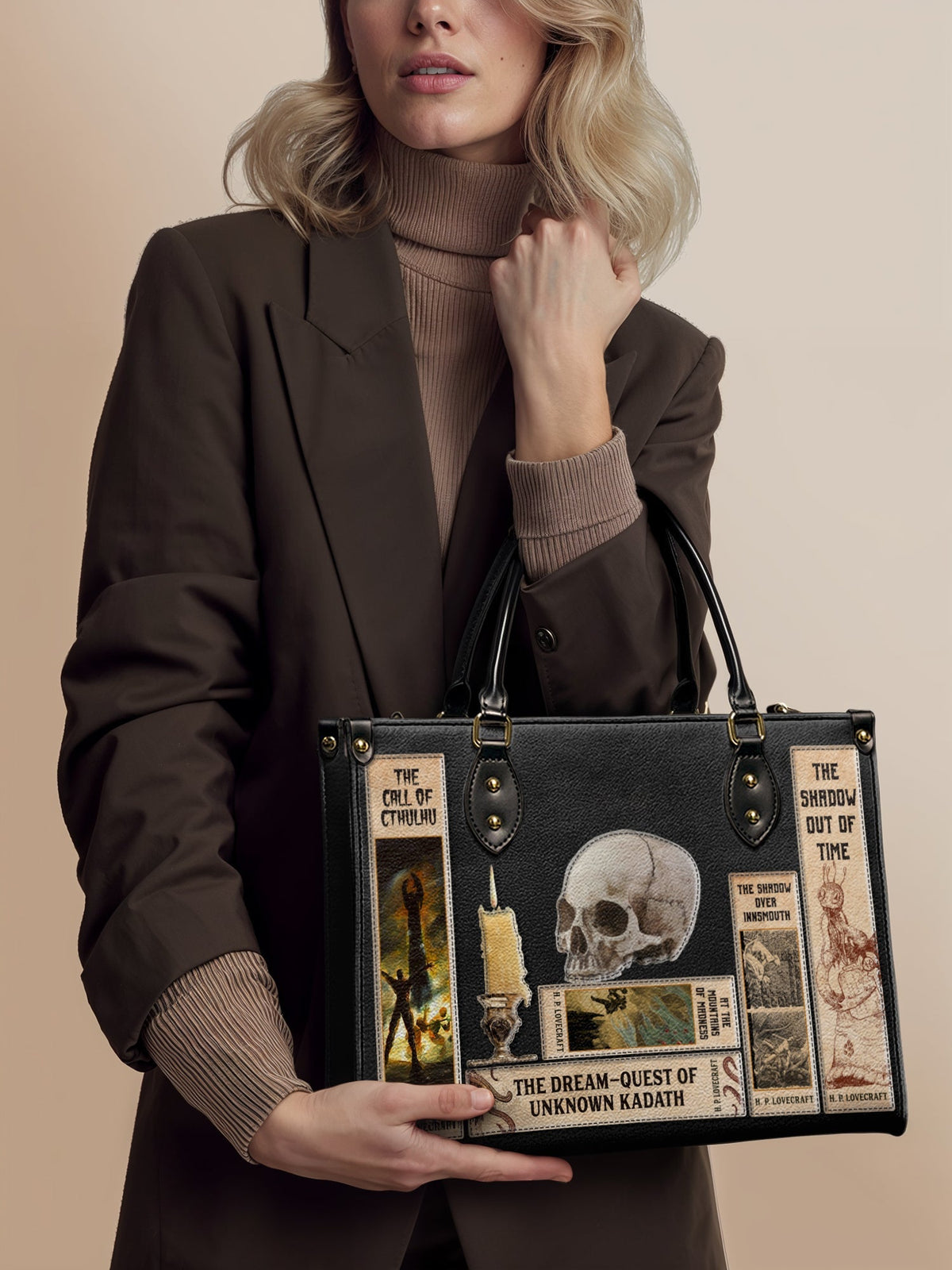 Lovecraftian Black Leather Handbag - FALL CLEARANCE DEAL