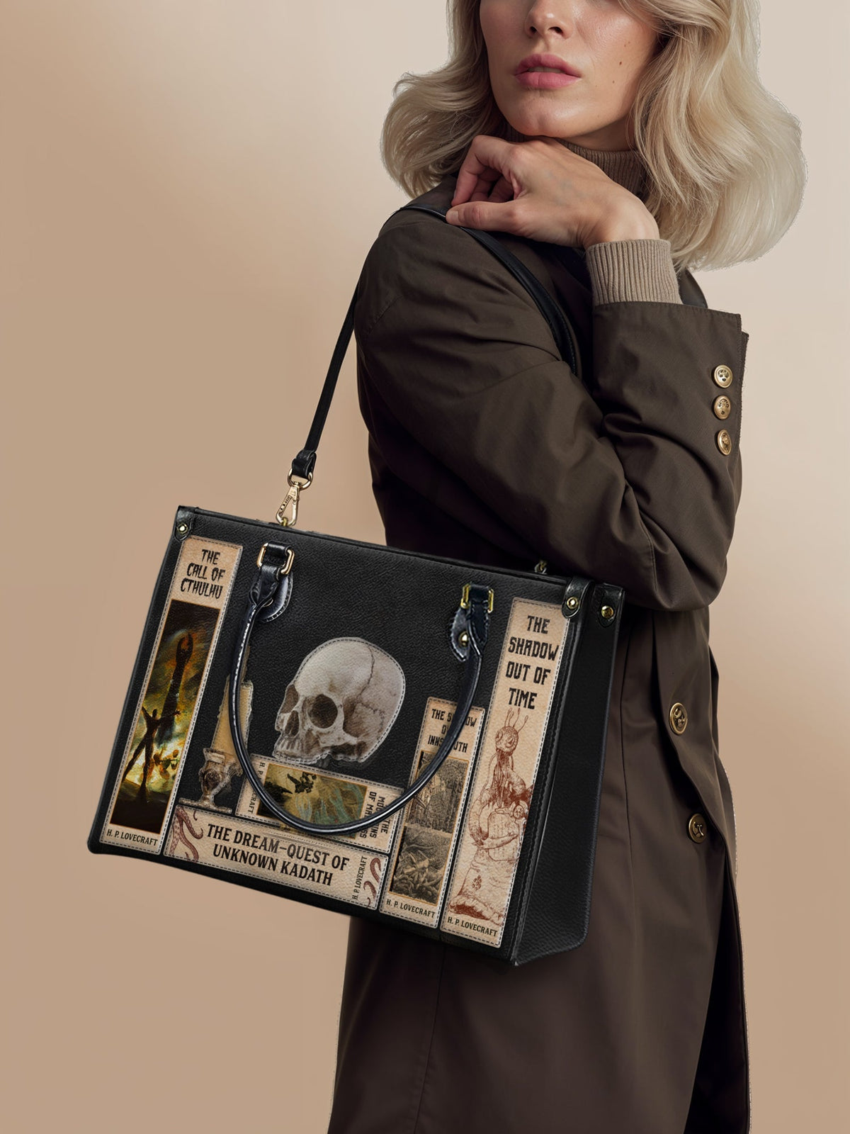 Lovecraftian Black Leather Handbag - FALL CLEARANCE DEAL