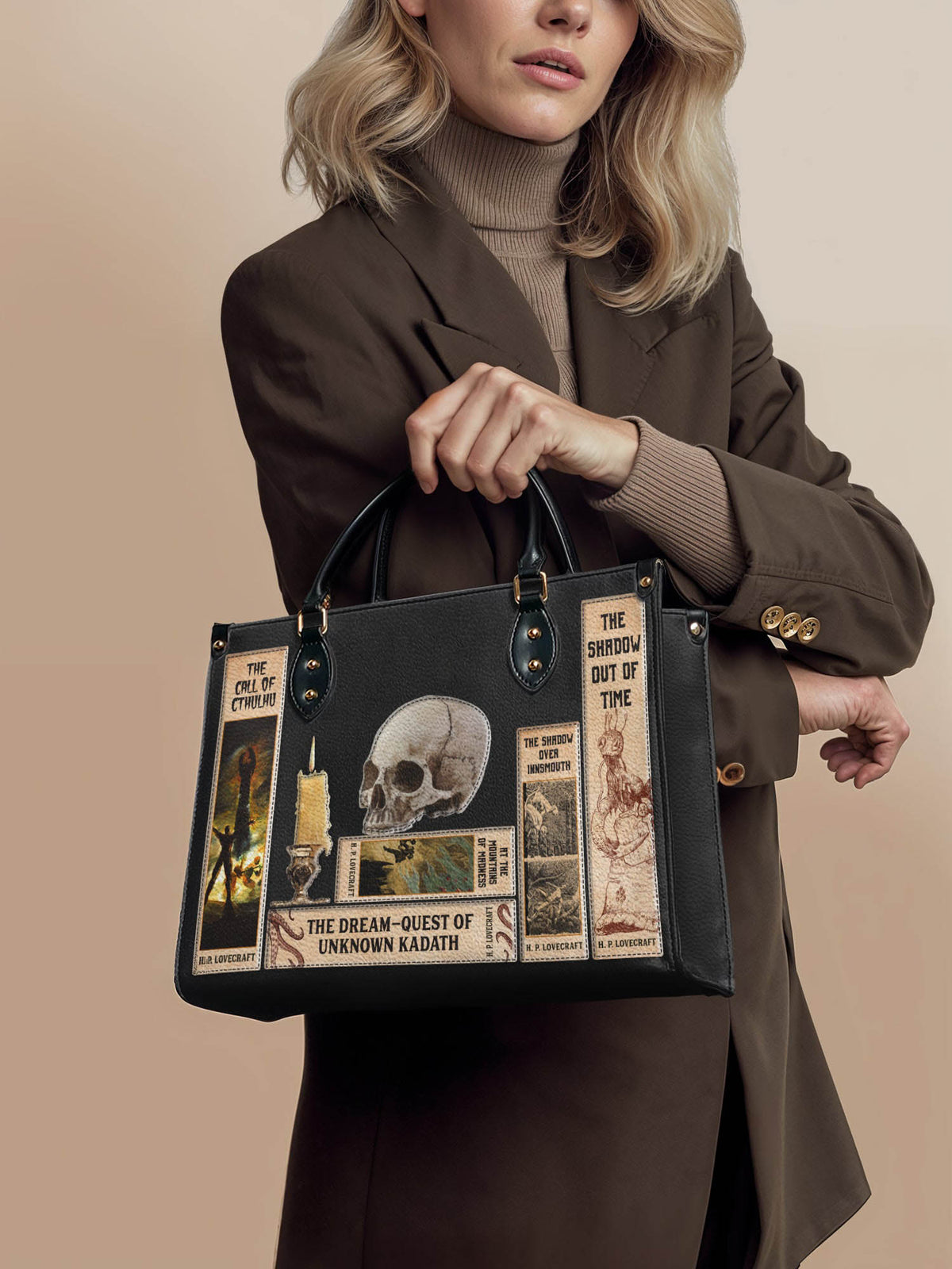 Lovecraftian Black Leather Handbag - FALL CLEARANCE DEAL