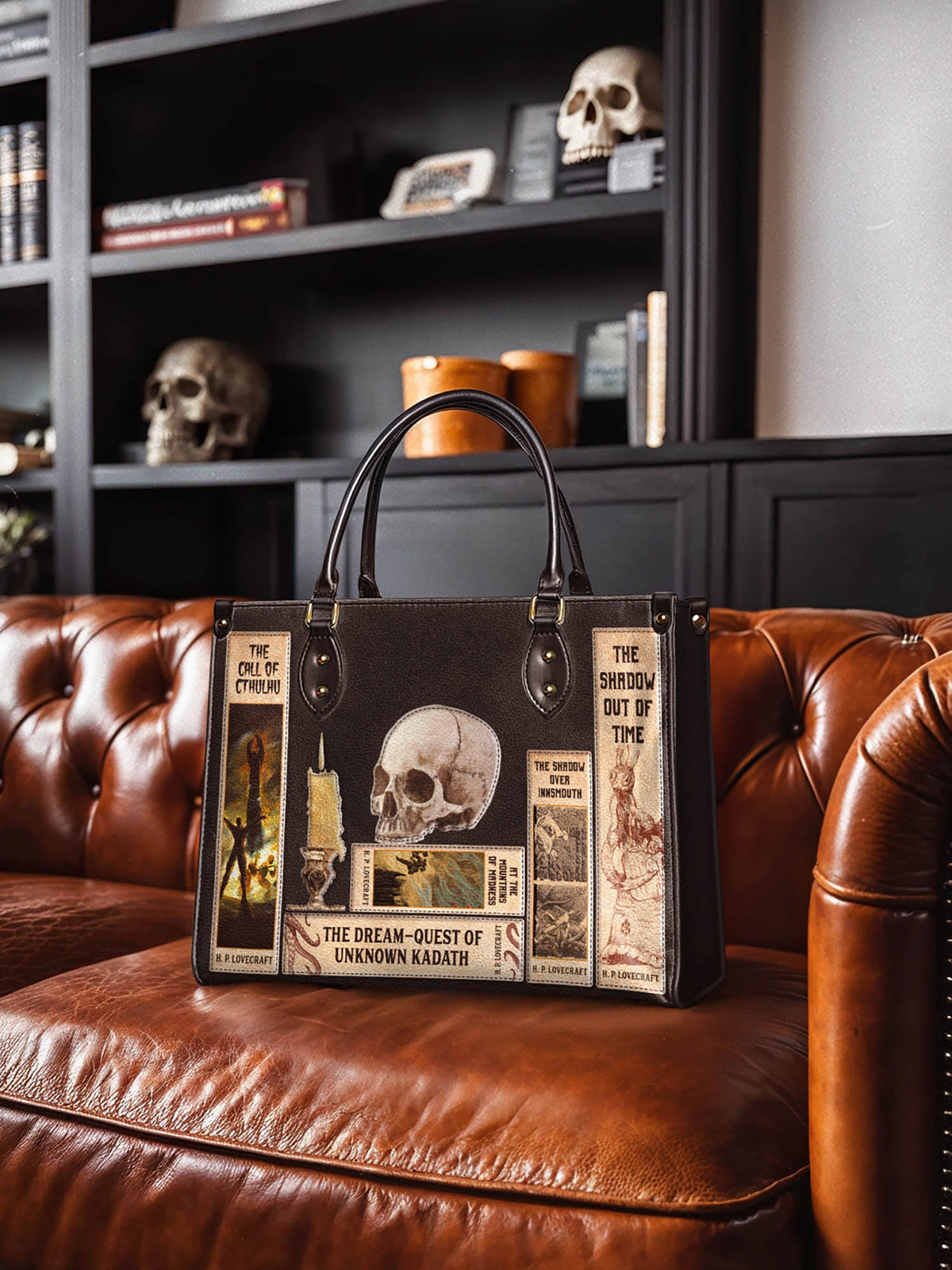 Lovecraftian Black Leather Handbag - FALL CLEARANCE DEAL