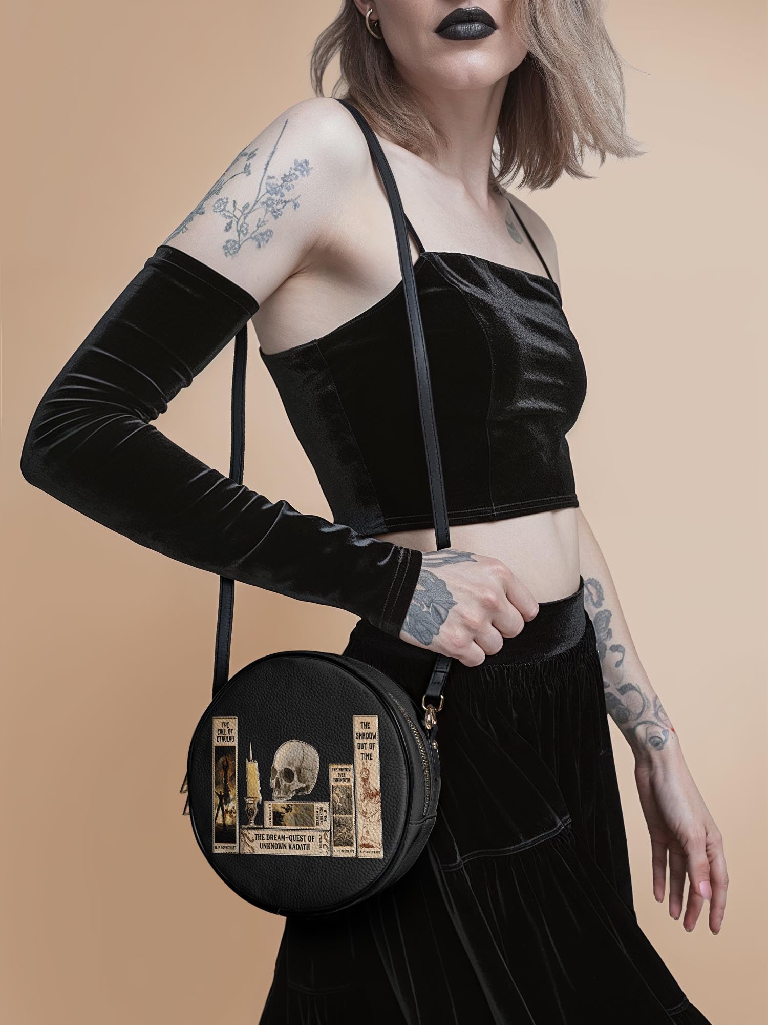 Lovecraftian Black Circle Crossbody Bag