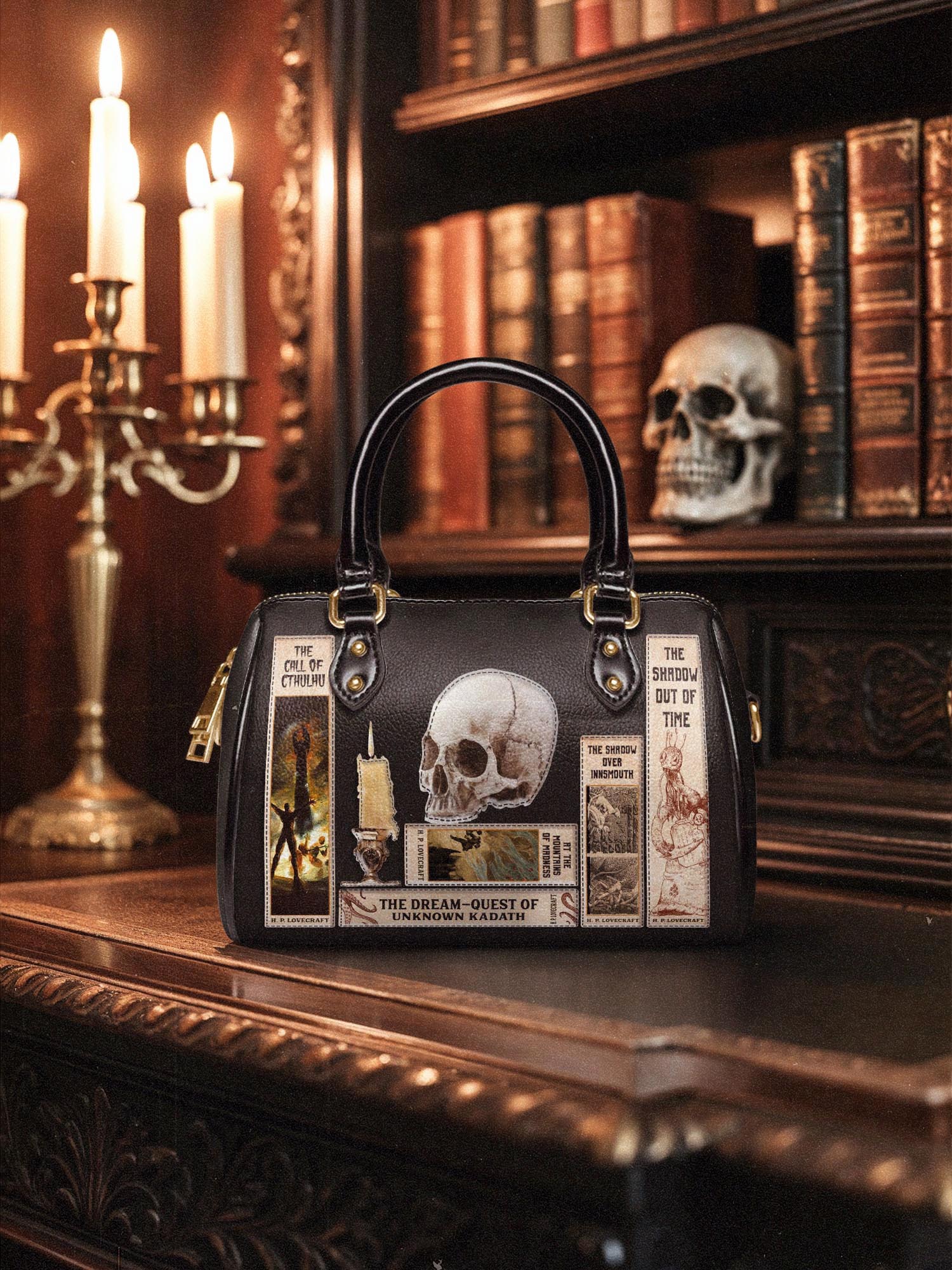 cthulhu inspired leather bags and backpacks Lovecraftian Black Handbag Premium Vegan Leather and the unknown CTHULHU Handbag | HP LOVECRAFT