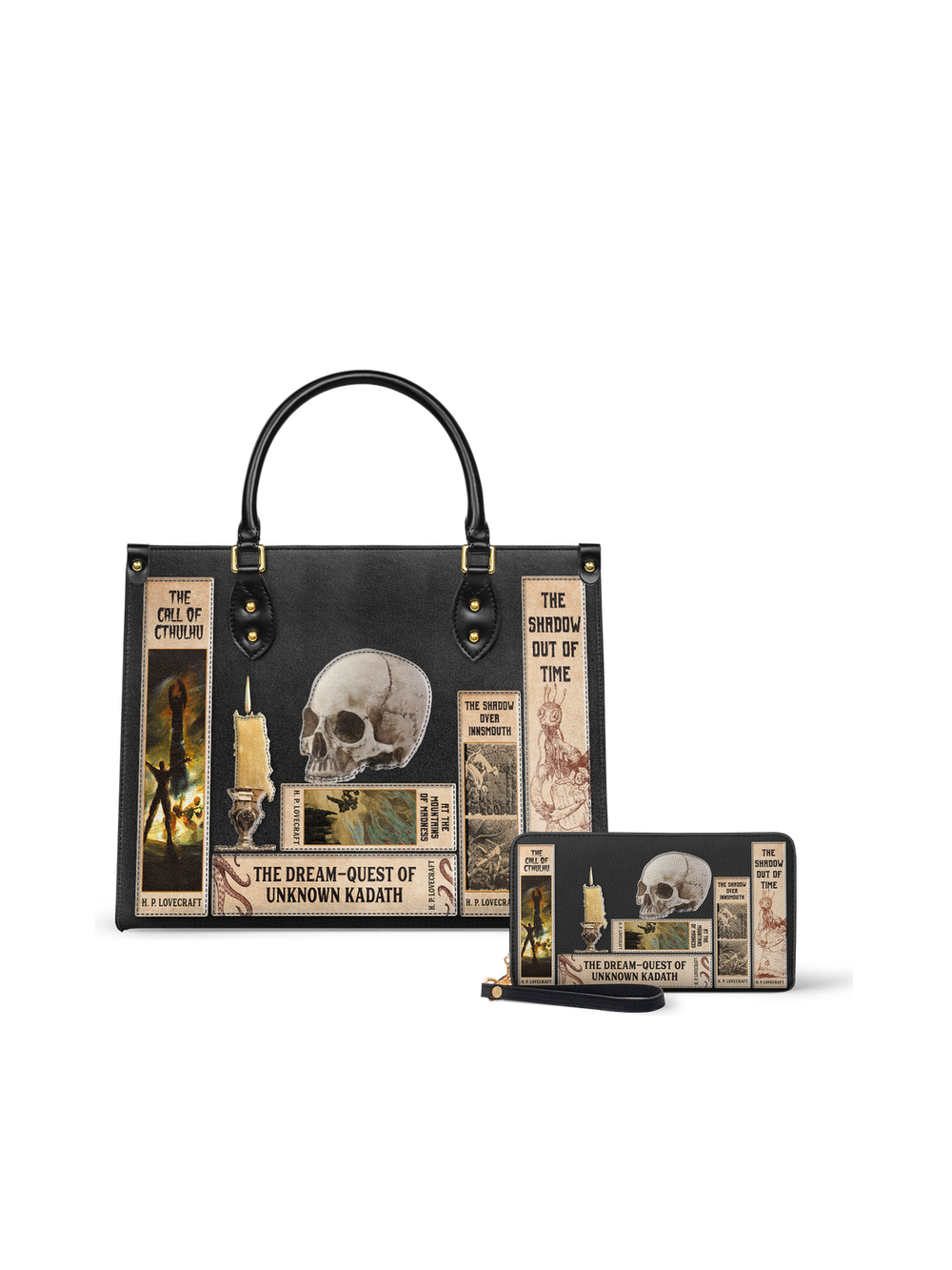 Lovecraftian Black Leather Handbag Matching Combo - NEVERMORE DEAL