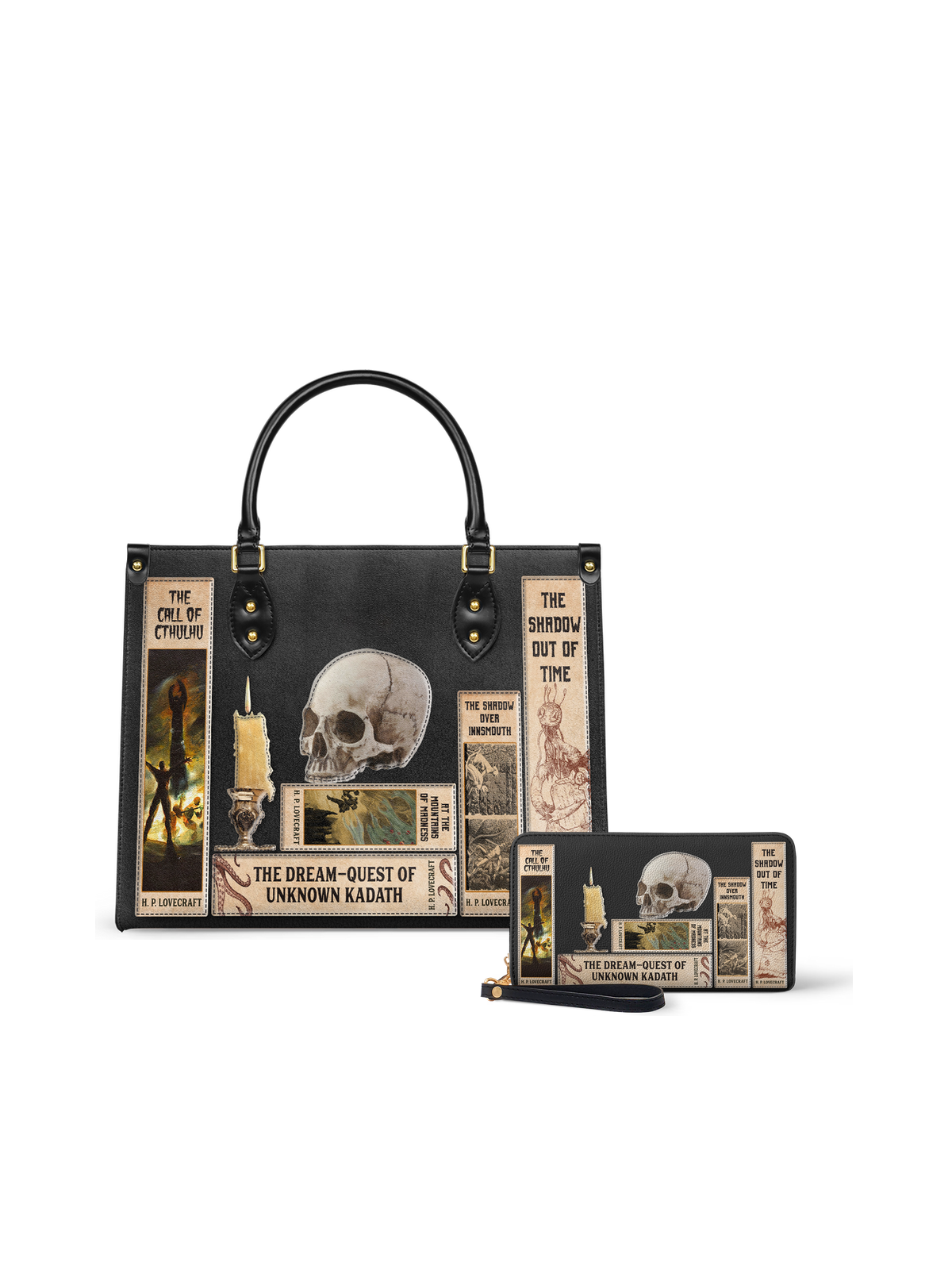 Lovecraftian Black Leather Handbag Matching Combo - NEVERMORE DEAL