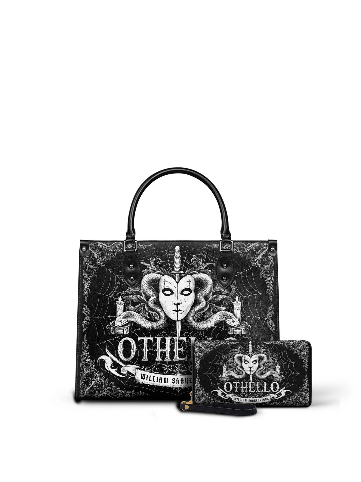 "Othello" - Black Interior - Leather Handbag Matching Set - FALL DEAL