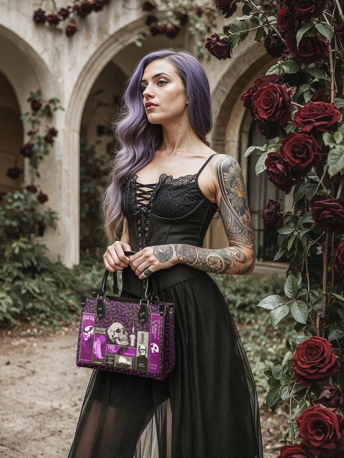 "The Codex of Gothic Tales" Violet Echo - Black Interior - Small Leather Handbag - FALL DEAL