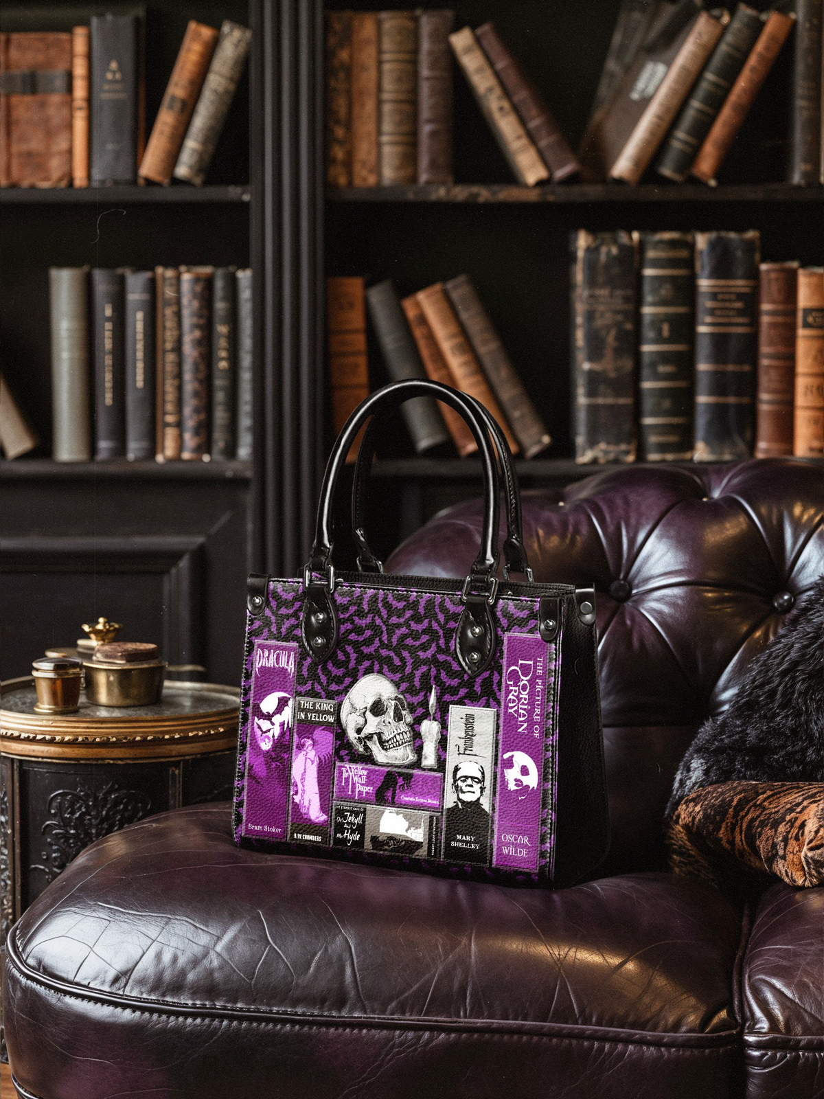 "The Codex of Gothic Tales" Violet Echo - Black Interior - Small Leather Handbag - FALL DEAL