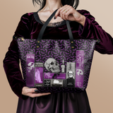 "The Codex of Gothic Tales" Violet Echo Leather Tote Bag Deal