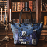 "Poe's Library" Midnight Ink Leather Tote Bag