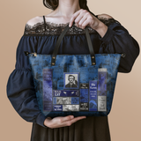 "Poe's Library" Midnight Ink Leather Tote Bag