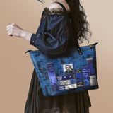 "Poe's Library" Midnight Ink Leather Tote Bag