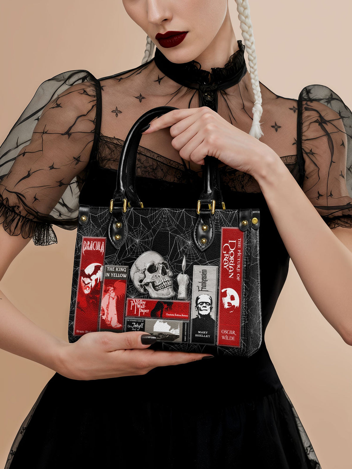 "The Codex of Gothic Tales" Black Widow’s Kiss Small Leather Handbag - FALL CLEARANCE DEAL