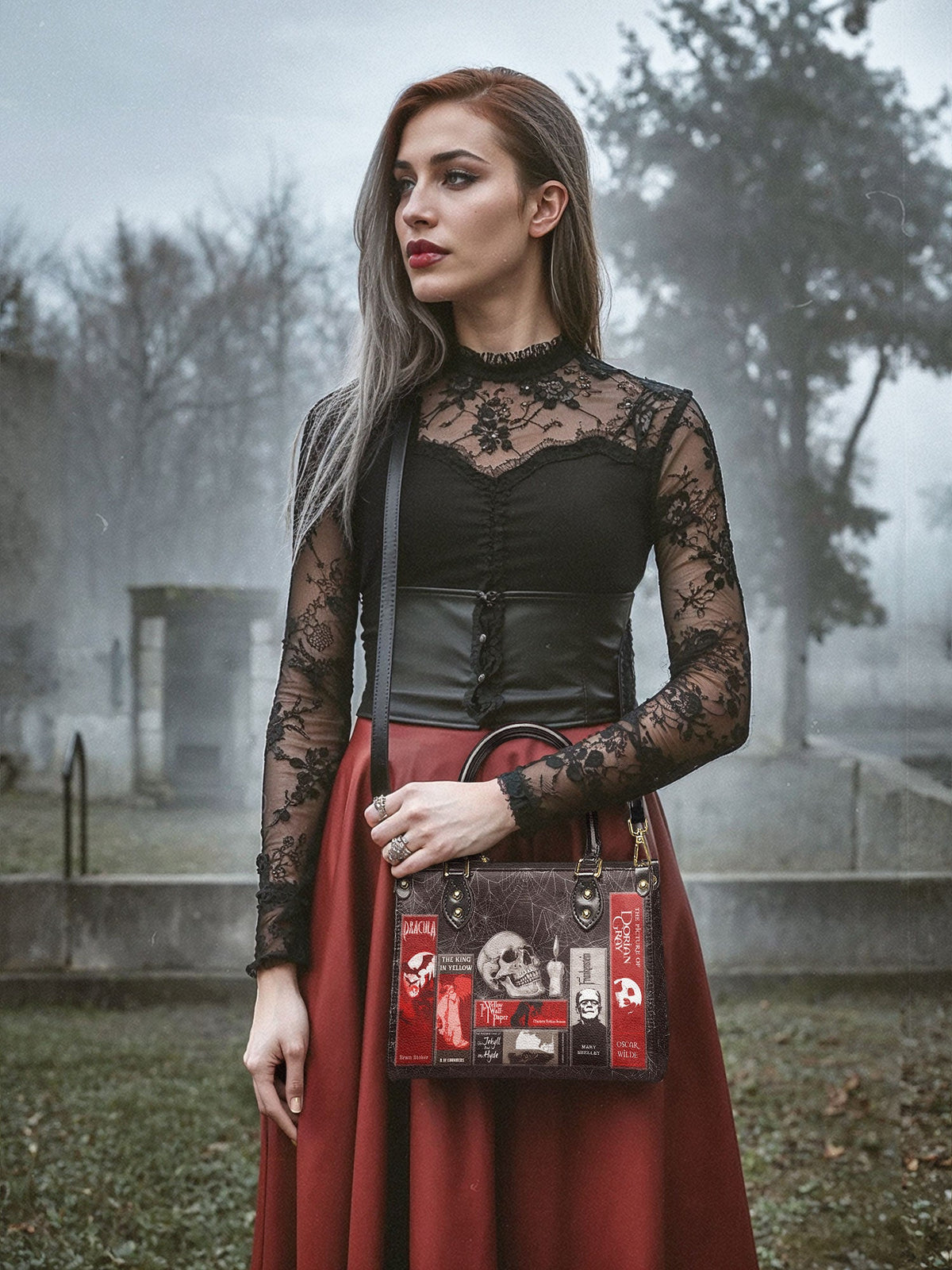 "The Codex of Gothic Tales" Black Widow’s Kiss Small Leather Handbag - FALL CLEARANCE DEAL