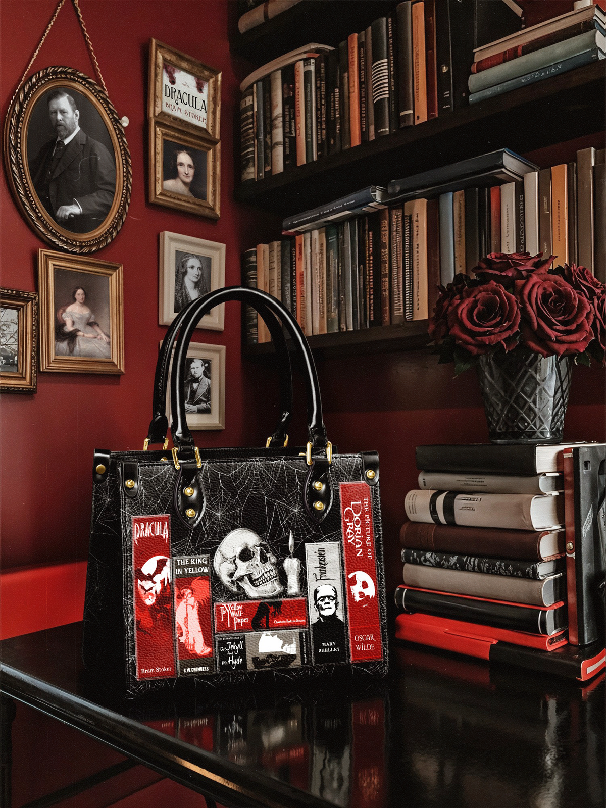 "The Codex of Gothic Tales" Black Widow’s Kiss Small Leather Handbag - FALL CLEARANCE DEAL