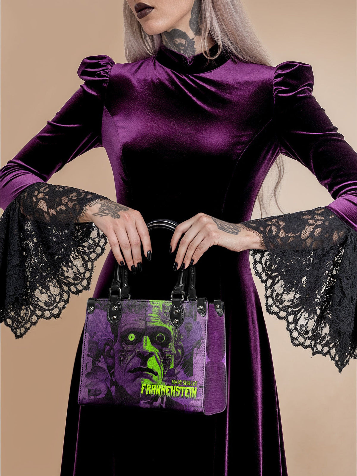"Frankenstein" Lablight Violet - Black Interior - Small Leather Handbag - FALL CLEARANCE DEAL