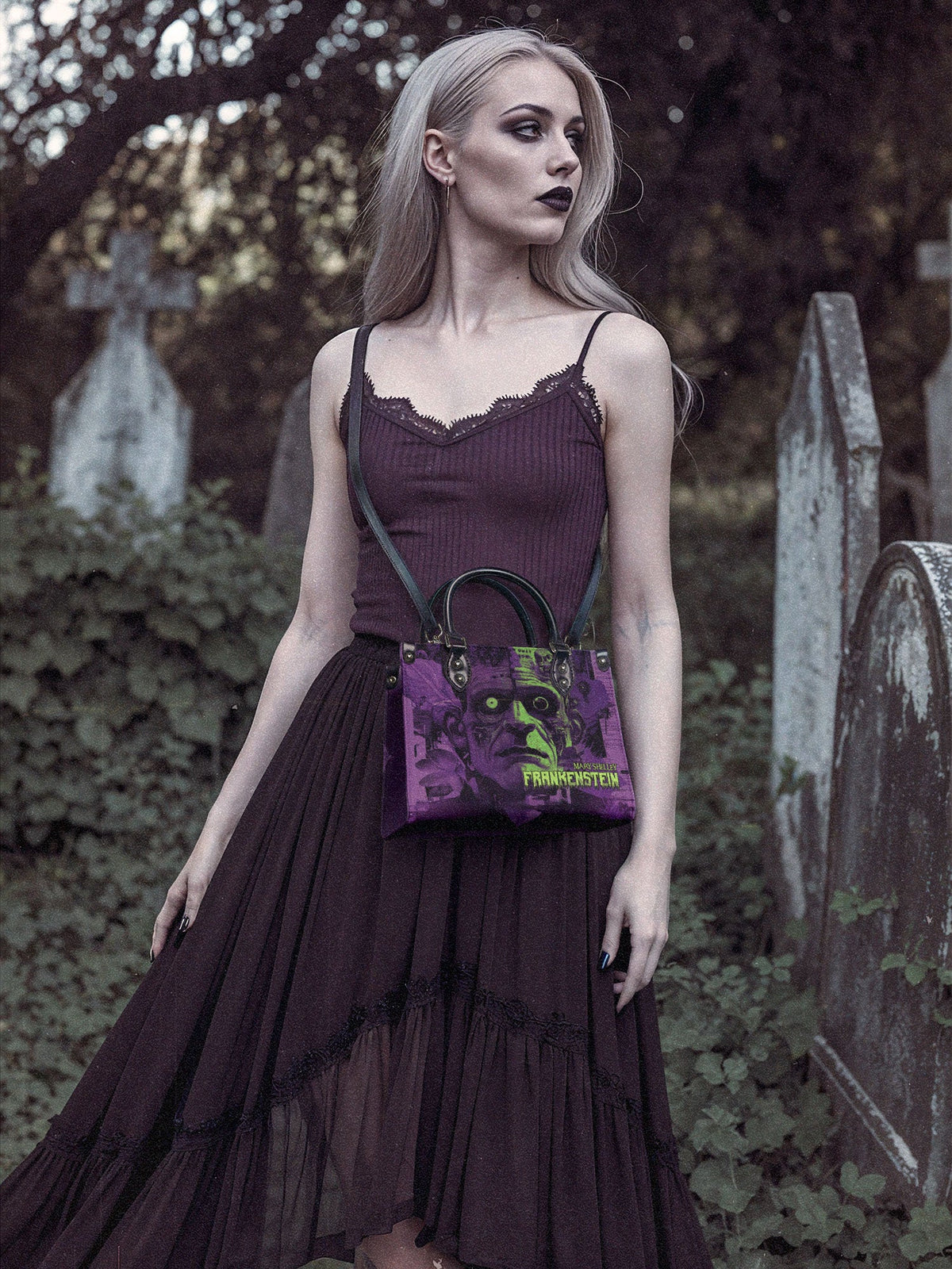 "Frankenstein" Lablight Violet - Black Interior - Small Leather Handbag - FALL CLEARANCE DEAL