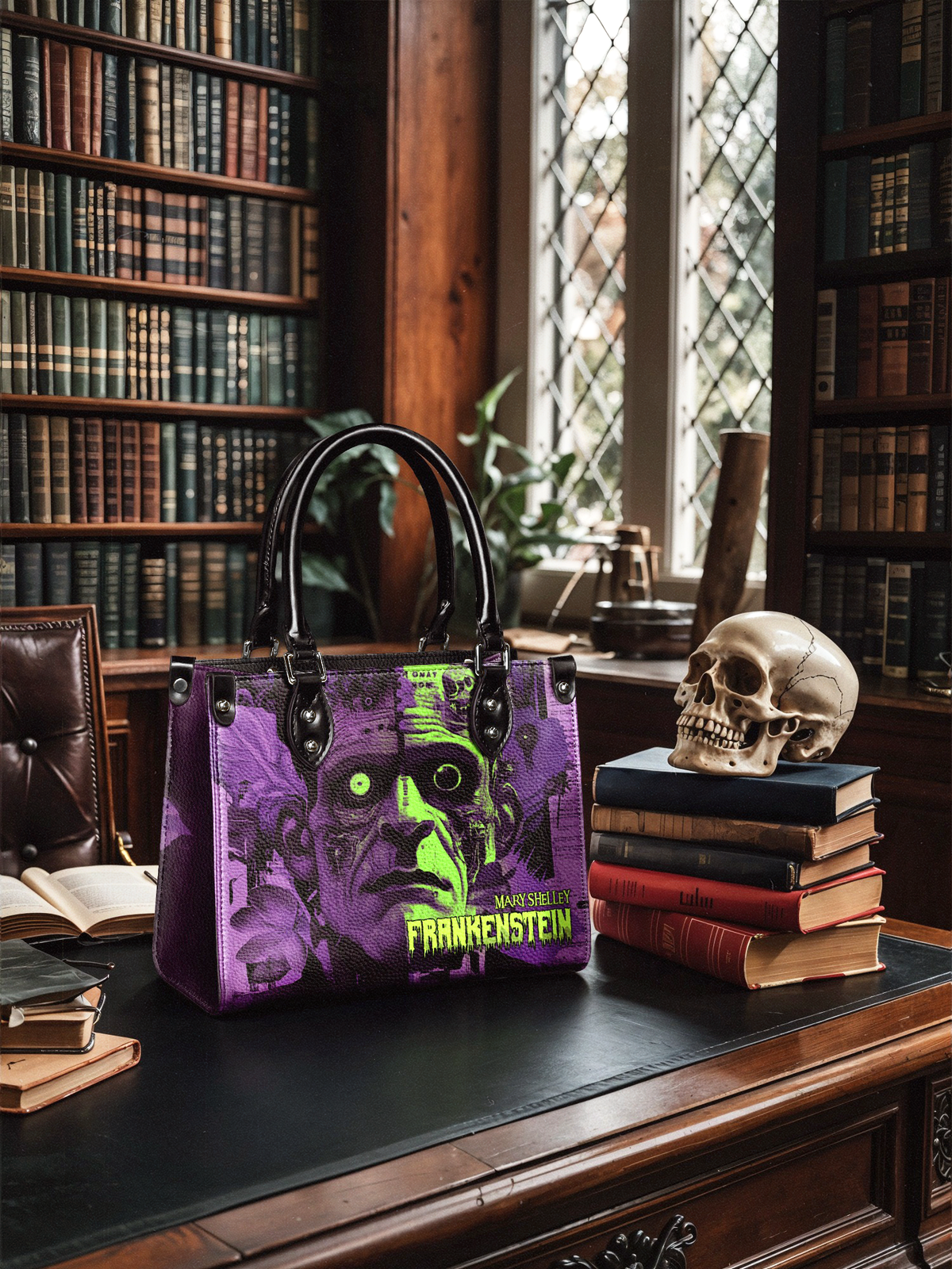 "Frankenstein" Lablight Violet - Black Interior - Small Leather Handbag - FALL CLEARANCE DEAL