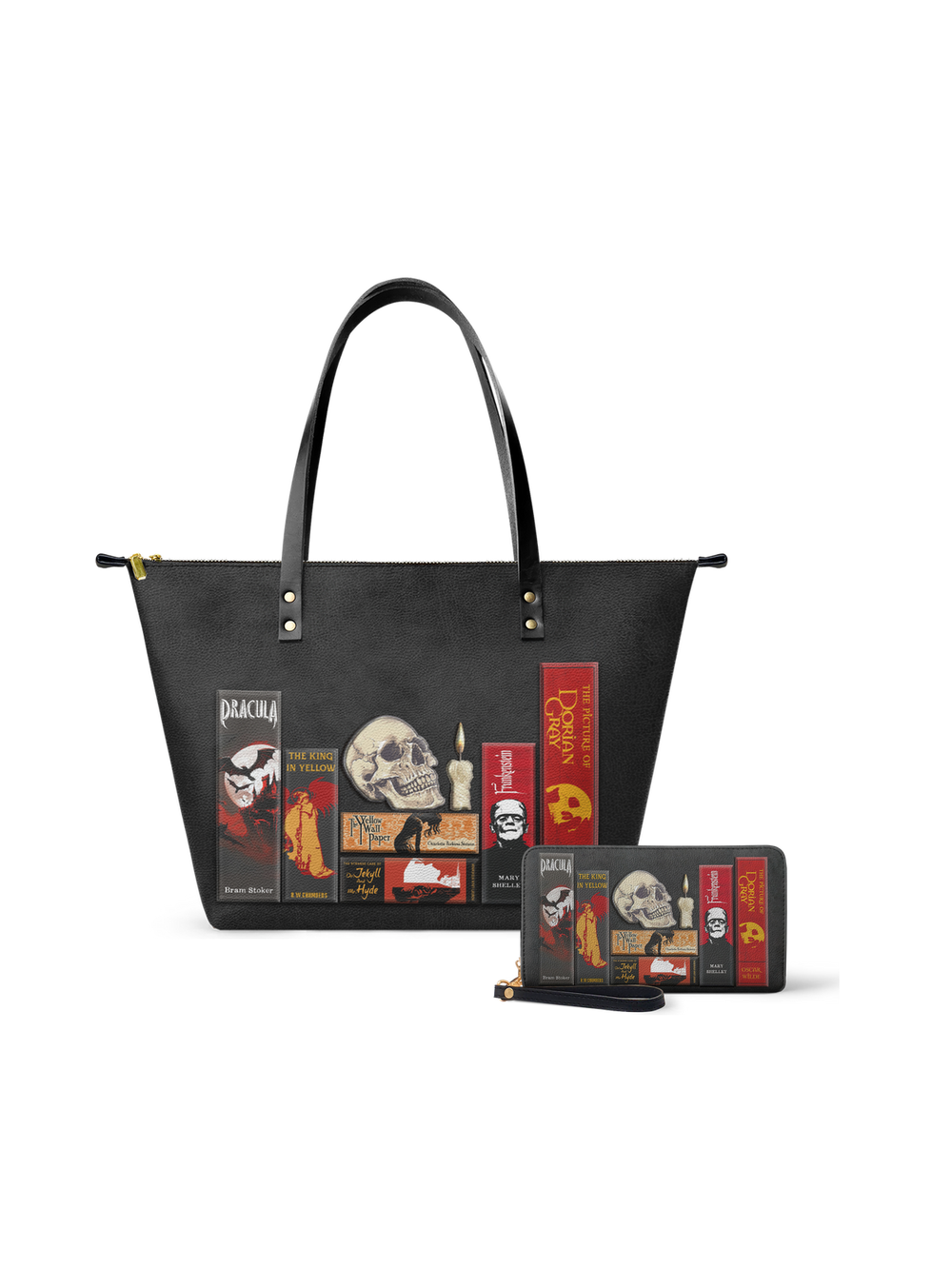 "The Codex of Gothic Tales" Deadlight Black Leather Tote Bag - EVERMORE DEAL